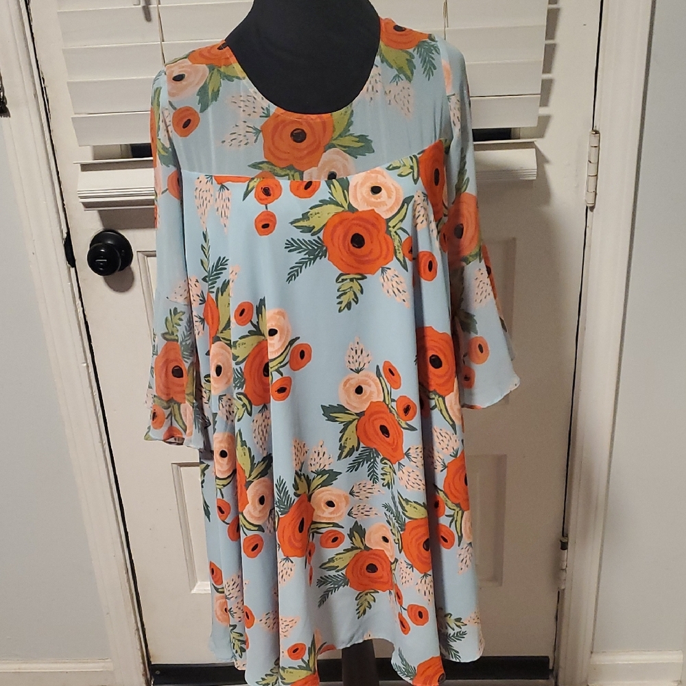 Paper Crown + Rifle Paper Co. Blue With Multi Color Floral Dress